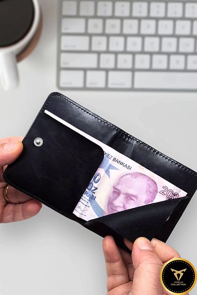 VANİLLA Super Thin Ergonomic Leather New Generation Card Holder Wallet Portfolio Black Crazy