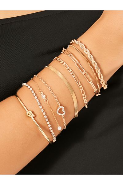 Styli مجموعة من 9 أساور بسلسلة مترابطة متنوعة