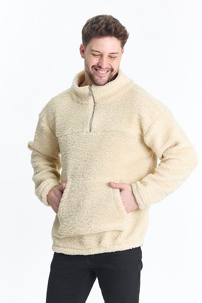 DAMGA JEANS Ανδρικό φούτερ Oversize με μισό φερμουάρ κρέμα