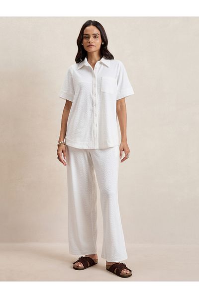 Femmella By Styli Knitted Schiffli Button Down Longline Shirt