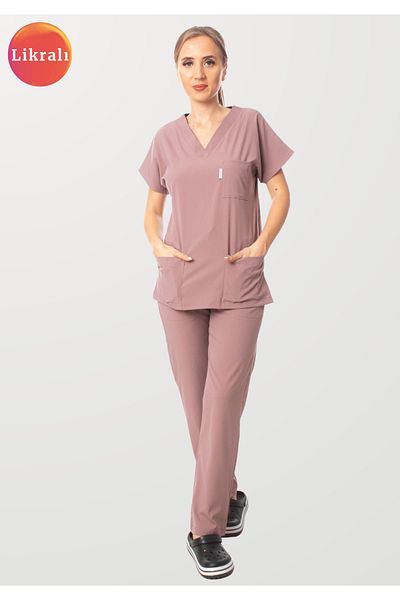 Simirna Üniforma Set de tricou din Lycra din țesătură premium Chirurgical Doctor Nurse Dusty Rose