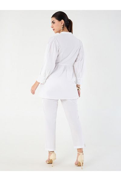Femmella By Styli Cotton Poplin Lace Detail Top