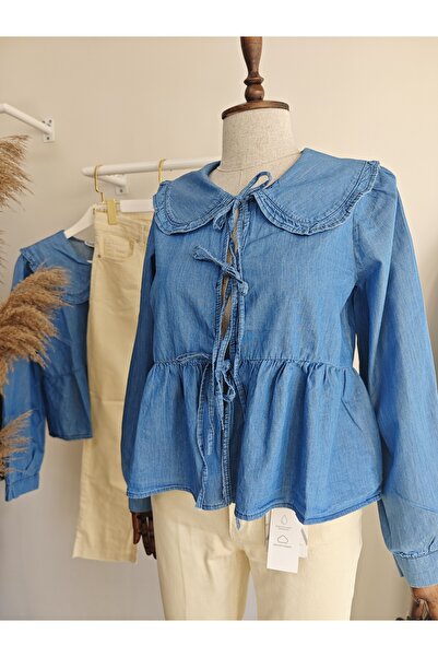 DUSOHOME Bluză cu detaliu de legare Cămașă cu guler pentru bebeluși