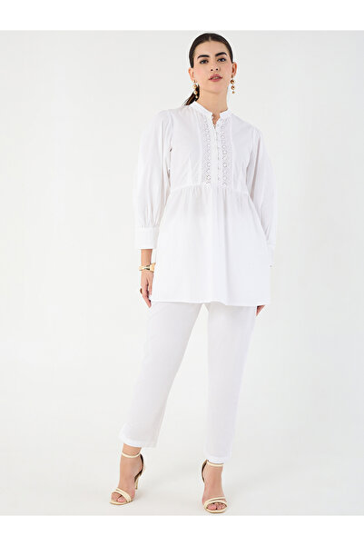 Femmella By Styli Cotton Poplin Lace Detail Top