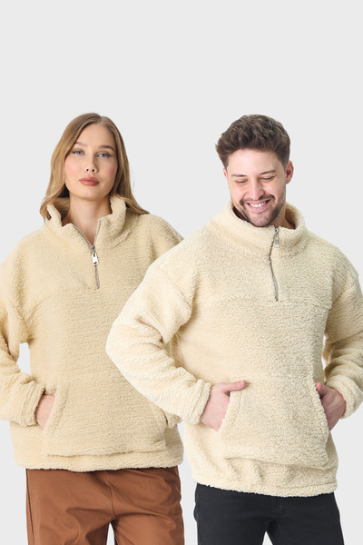 DAMGA JEANS Dear Half Zipper Oversize Cream Sweatshirt