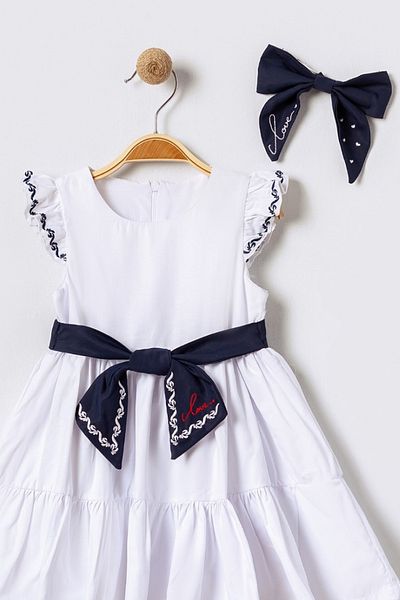 Bebüş Rochie albă pentru fetiță, cu detaliu de broderie, cu cataramă, plisată, evazată - 15613
