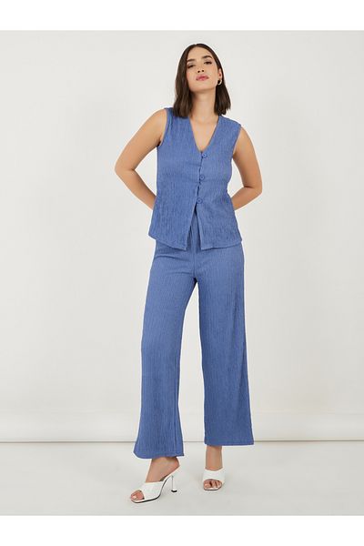 Styli Textured Waistcoat & Straight Leg Pants Co-Ords