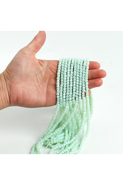 yfhobi 1 Dizi (90-95Adet) - 4 mm Küp Kristal Cam Boncuk Dizisi Mat Mint Yeşil...