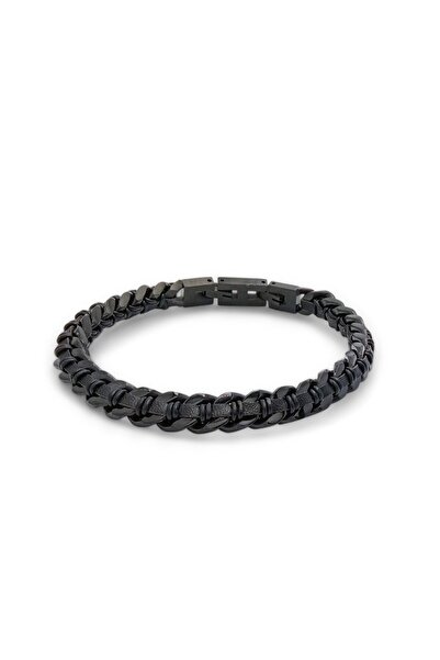 Generic Brand Steel Chain Leather Wrapped Bracelet - Adjustable Size (20 cm -...