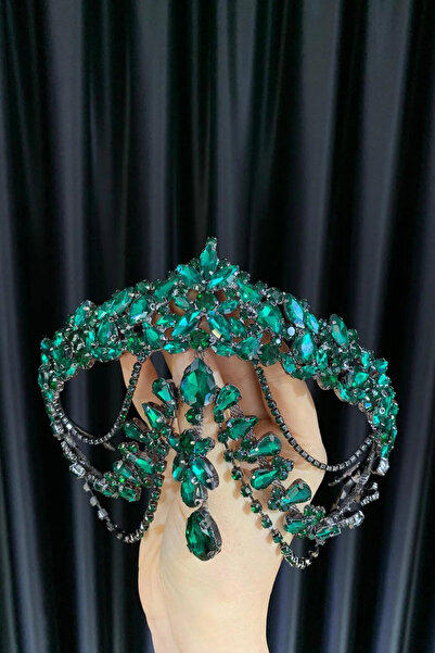 Asensa Coroana de mireasa Hurrem cu cristale de henna pentru mirese verzi