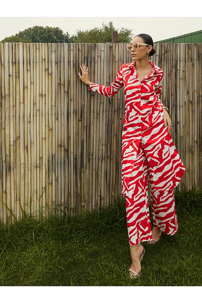 Sassafras By Styli Abstract Printed Longline Shirt & Pants Co-Ords