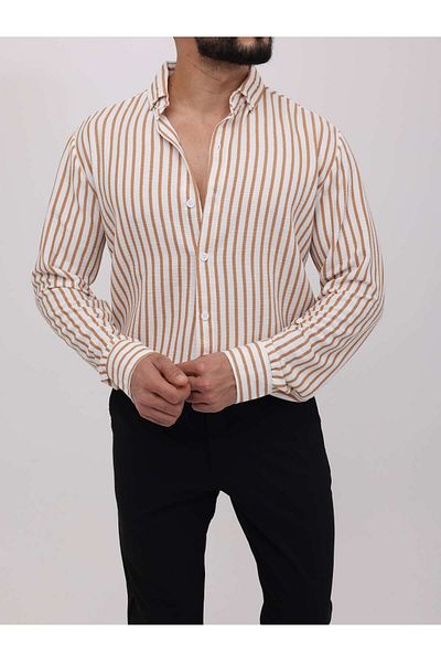 Oyga Ανδρικό πουκάμισο από βαμβακερό Lycra Slim Fit χωρίς τσέπη