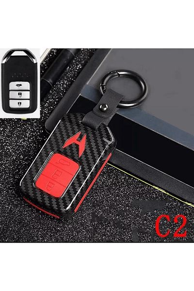 bigkey Honda Civic-Accord-Crv City Carbon Red - Black Key Case with Start Stop Model