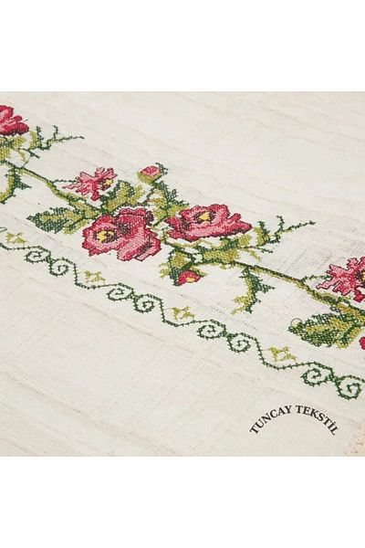 TUNCAY TEKSTİL Cotton Lace Cross Stitched Bedspread Set