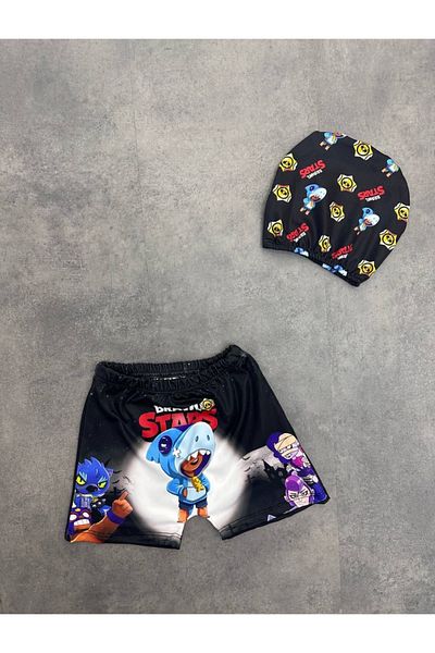 Arya Nisa Kids Boys Children's Stripes Character Printed Sea Shorts Bone Suit