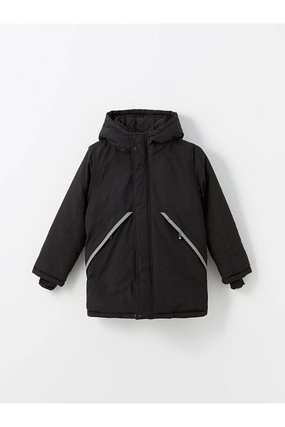 LC Waikiki Lcw Kids Black Hooded Reflective Detailed Boy's Coat