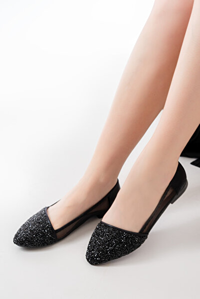 bashrol حذاء راقصة باليه نسائي كاجوال بنعل مسطح من الحجر الأسود V2-(زجاج مكسور)