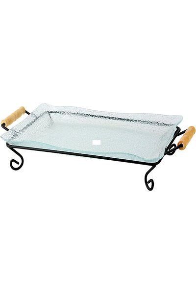 ORCHID RECT GLASS SERVING TRAY WITH STAND