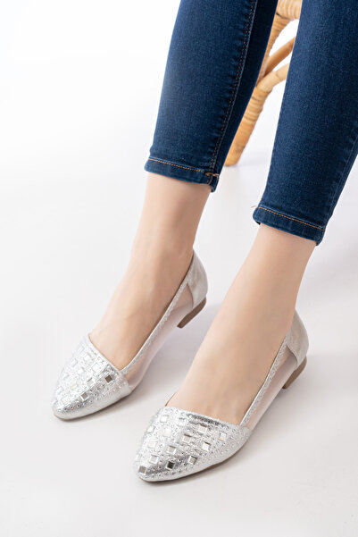 bashrol Ασημί Πέτρα Επίπεδη Σόλα Διαφανή Πλαϊνά Καθημερινά Γυναικεία Παπούτσια Μπαλαρίνας