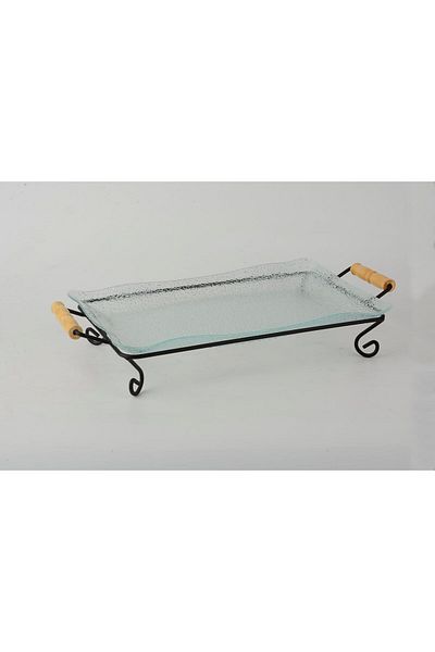 ORCHID RECT GLASS SERVING TRAY WITH STAND