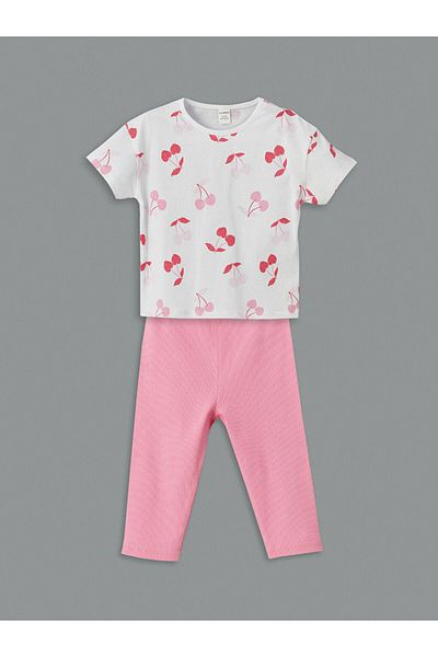 LC Waikiki Ecru Crew Neck Girls' T-Shirt and Leggings 2-Piece