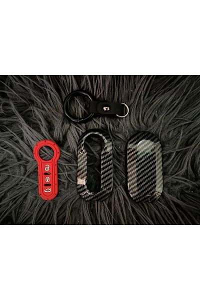 Skilit Fiat-doblo-fiorino-punto-bravo-500-ducato-panda Black-red Carbon Key Case (3 BUTTONS)