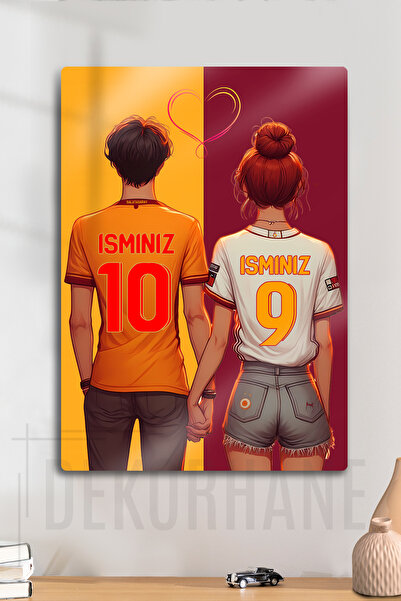 DekorHane Metal Baskı - Kişiye Özel Sevgili Tablosu, Sarı Kırmızı