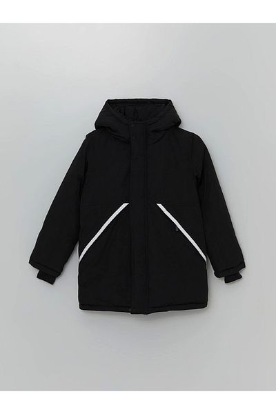 LC Waikiki Lcw Kids Black Hooded Reflective Detailed Boy's Coat