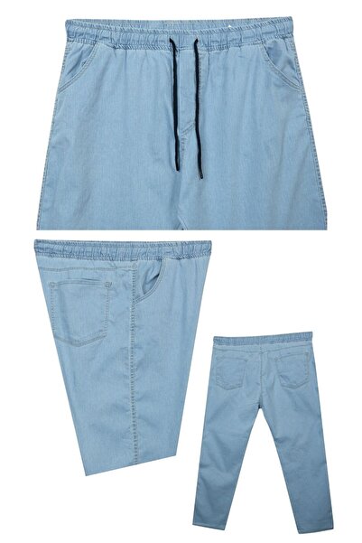 marufshop Ανδρικό τζιν παντελόνι με κορδόνια Lycra Pipe Leg Κατάλληλο για Ανδρικό Μεγάλο Μέγεθος Μεταξύ 100 κιλών-180 κιλών