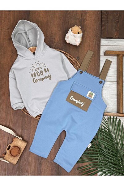 Kids Kingdom Bebe Mavisi Pamuklu Kapüşonlu Slopet Erkek Bebek Takım CG163963