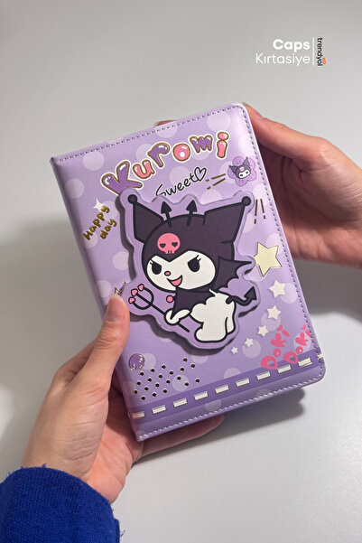 caps دفتر ملاحظات مقاس A5 مع غطاء دوار ثلاثي الأبعاد من Kuromi - يحتوي على مخ...