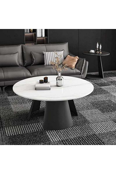 GG EXTREME Black and white iron, marble wood and MDF coffee table - 80x80x45 cm