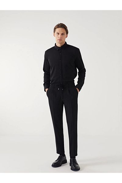 LC Waikiki Ανδρικό μακρυμάνικο πουκάμισο LCW Vision Μαύρο Slim Fit
