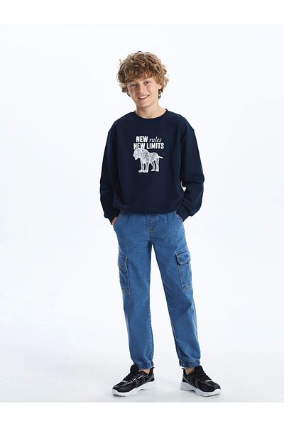 LC Waikiki Pantaloni cargo pentru băieți Lcw Kids Indigo cu talie elastică