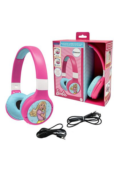 LEXIBOOK Barbie 2-in-1 Bluetooth & Wired Kids Headset | Mic | 85 dB Limit | Rechargeable | Pink