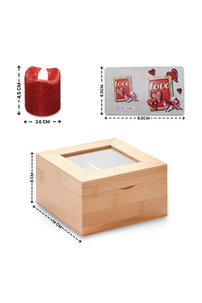 JINOU Artificial Candle Lights (4Pcs) in Bamboo Box – Valentine's Day Gift for Loved Ones