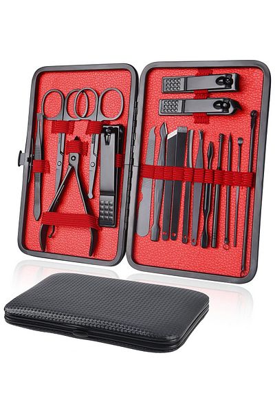 Soillium Personal Manicure and Pedicure Set - 18 Pieces Stainless Steel Full Set