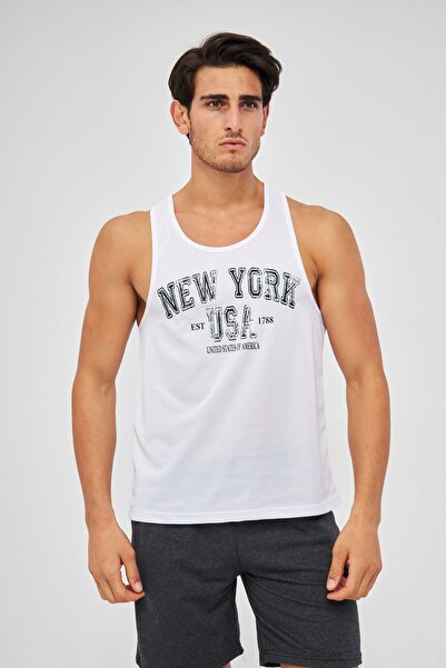 Moda Işık White Printed Men's Sports Tank Top