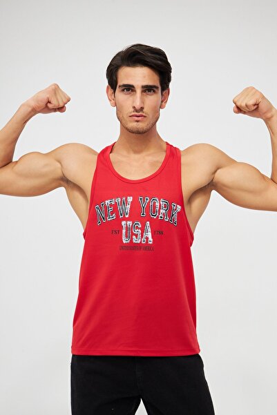 Moda Işık Red Printed Men's Sports Tank Top