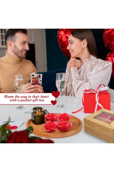 JINOU Scented Rose Soap in Premium Bamboo Box – Perfect Valentine's Day Gift for Loved Ones