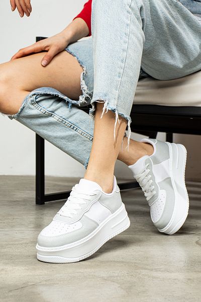 Allyup Pantofi alb gri - Talpă înaltă, cu șireturi, pantofi sport comozi și ușori 451