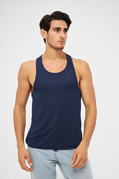 Moda Işık Navy Blue Men's Sports Undershirt - Printed