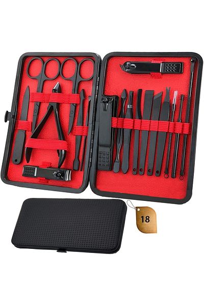 Soillium 18 Pieces Manicure and Pedicure Set Professional Multifunctional Stainless Steel Full Set Nail Care