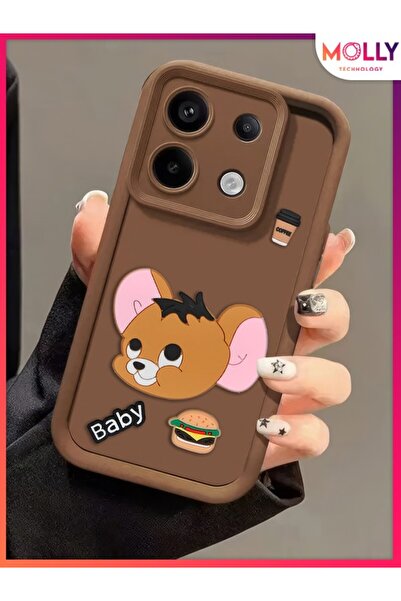 Molly Xiaomi Redmi NOTE 13 PRO 4G İçin Fallow Brown Kenarları Kalın 3d Kabartmalı Baby Jerry Silikon Kılıf