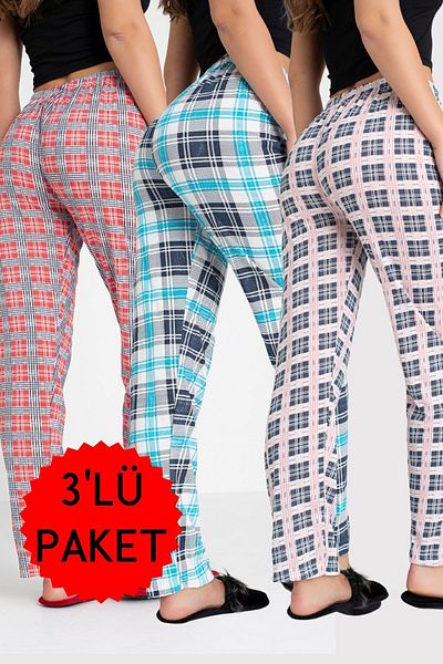 DONEX 3-Pack Cotton Thin Breathable Fabric Ribbon Waist Detail Printed Women's Sleepwear Bottom Pack Without Pockets