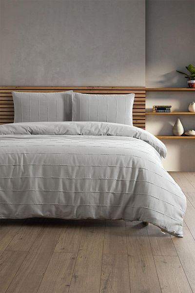 Denizli Concept طقم غطاء لحاف من عرق اللؤلؤ باللون الرمادي - طقم غطاء لحاف مزدوج من القطن 100% - مع ملاءات