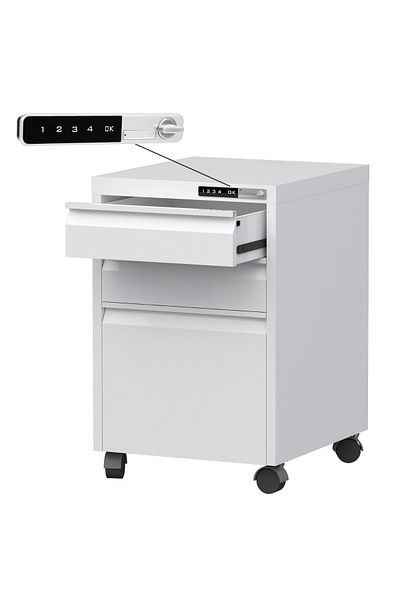 Mahmayi Godrej Mobile 3 Drawer File Cabinet with Advanced Touch Screen Lock Office Security White