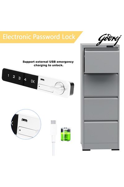 Mahmayi Godrej 4 Drawer Digital Filing Cabinet with Touch Screen Lock Steel Grey Finish