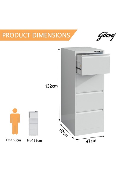 Mahmayi Godrej 4 Drawer Digital Filing Cabinet with Touch Screen Lock Steel White Finish