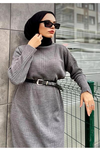 Gülce moda Φόρεμα πλεκτό καπνιστό χρώμα